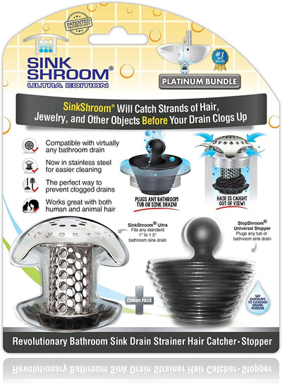 SinkShroom Ultra Revolutionary Bathroom Sink Drain Protector. Stainless Steel