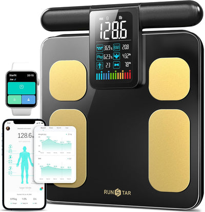 Runstar Scale for Body Weight and Fat Percentage. 8-Electrodes Precision Digital Smart Scale for BMI 28 Body Composition Measurement. Silver Bathroom Smart Scales with Large Display